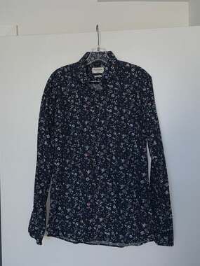 Bruun & Stengade Slim Fit Navy Ditsy Floral Easy Care Long Sleeve Button-Down Sh